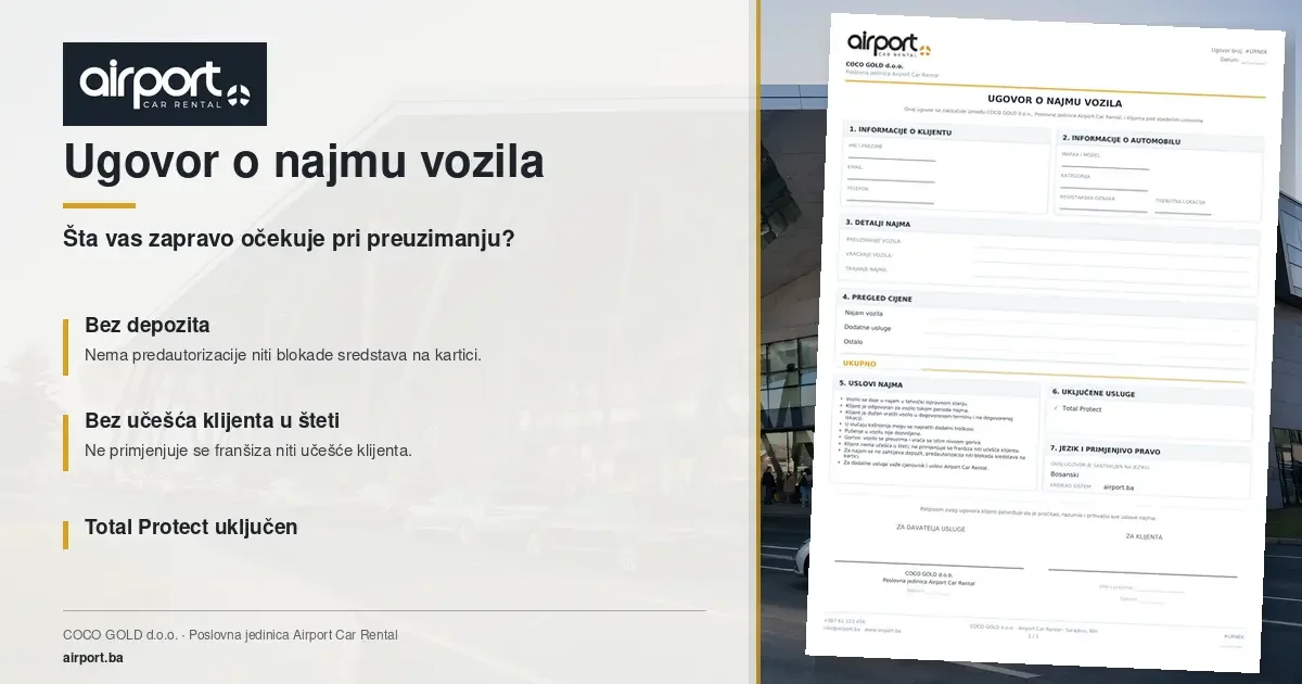 Ugovor o najmu vozila Sarajevo | Bez depozita |